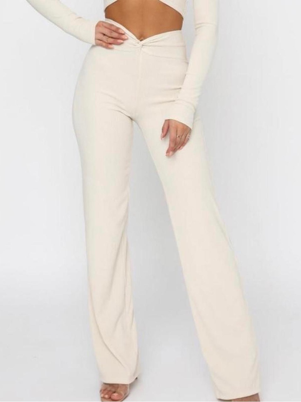 White Fox Women’s Cream Ribbed Yoga Flare Pants Size Small